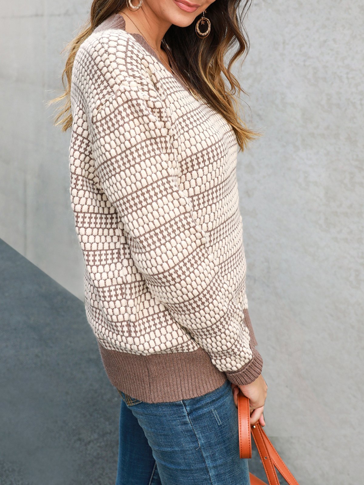 Knitted Shift Sweet V Neck Sweater
