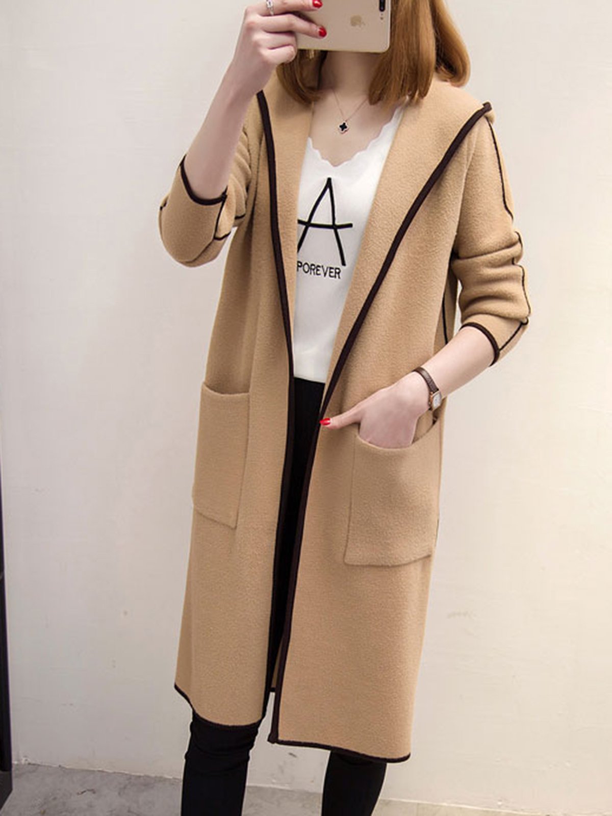 Binding Casual H-line Long Sleeve Hoodie Coat