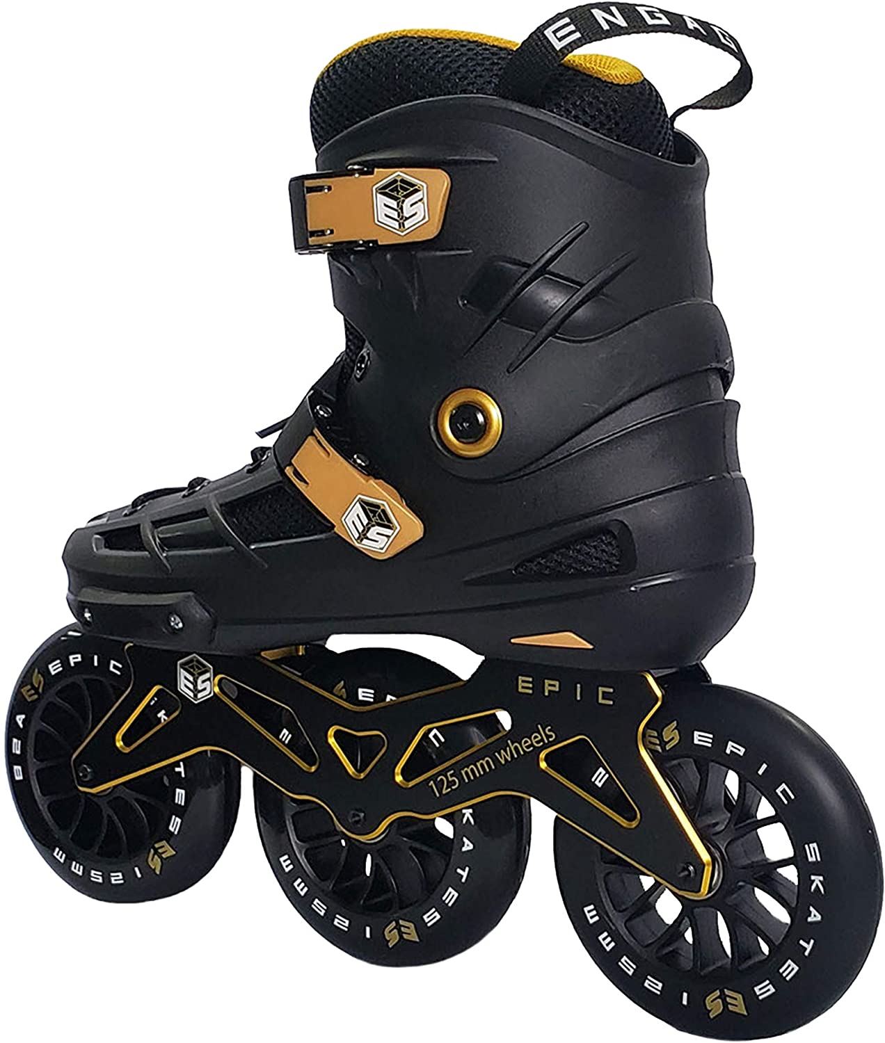 Epic Skates 125mm Engage 3-Wheel Inline Speed Skates, Black/Gold, Adult 6