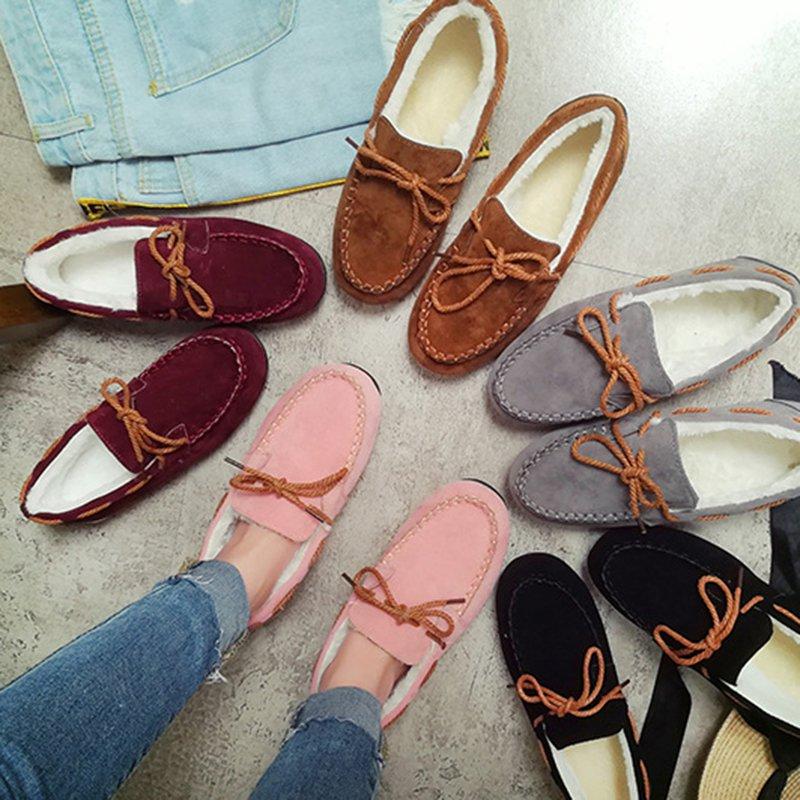 Women Flocking Bowknot Comfy Slip-On Loafers