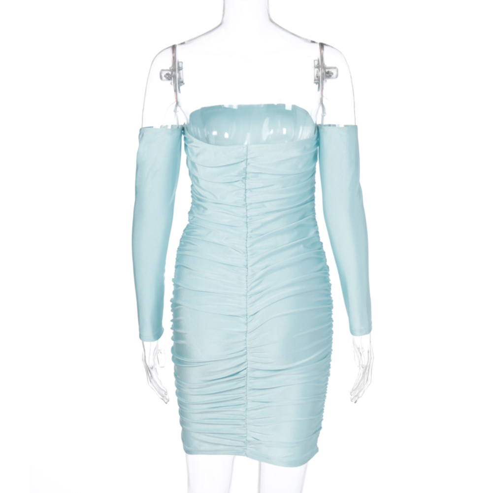 Solid Color Strapless Ruched Mini Dress with Sleeves