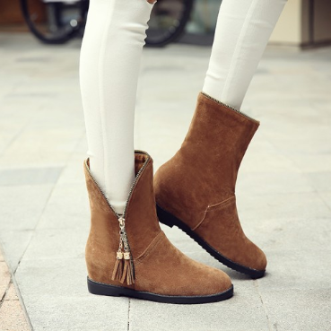 Yellow Suede Flat Heel Zipper Spring/Fall Daily Boots