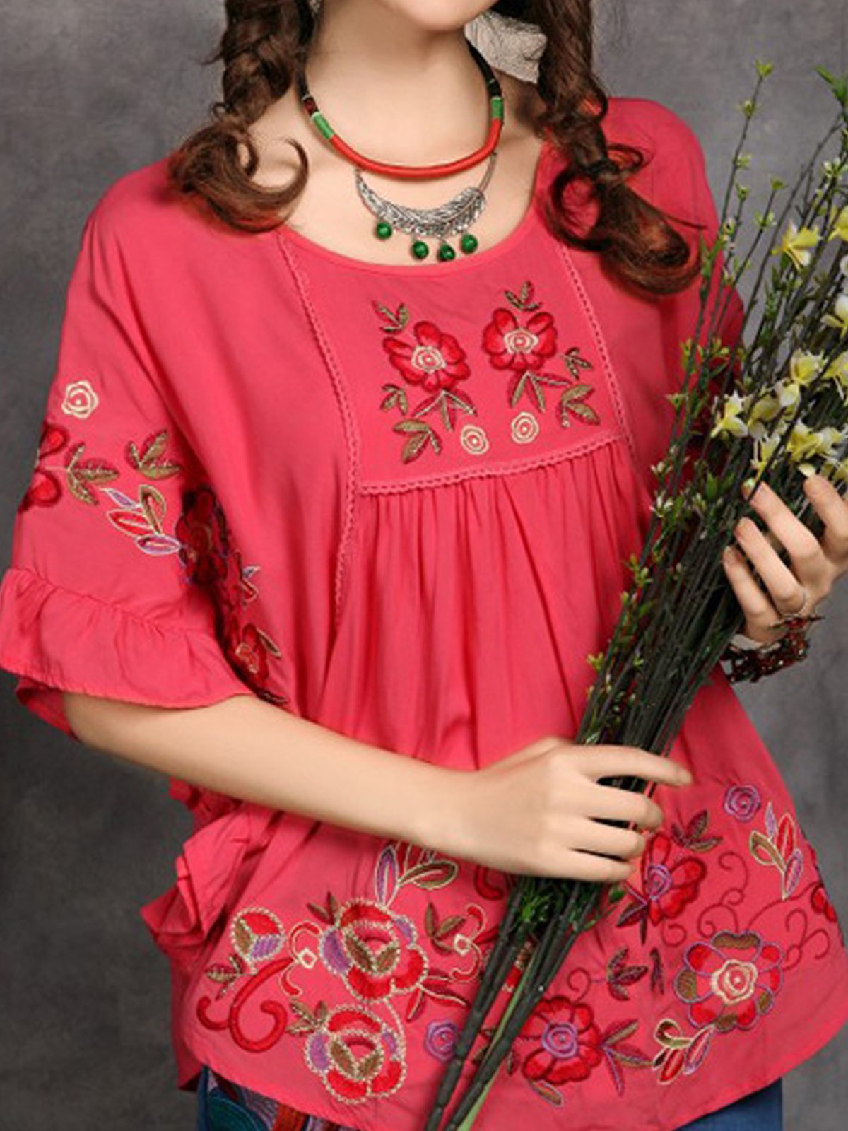 Crew Neck 3/4 Sleeve Shirts & Tops