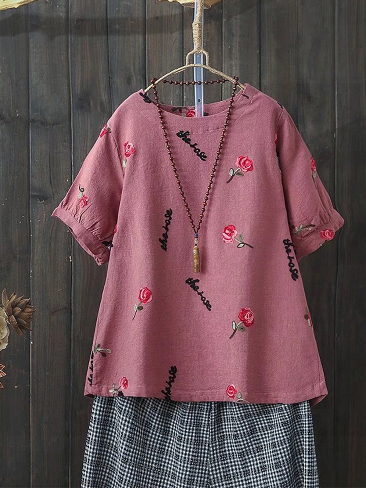 Women Casual Embroidery Tops Tunic T Shirt