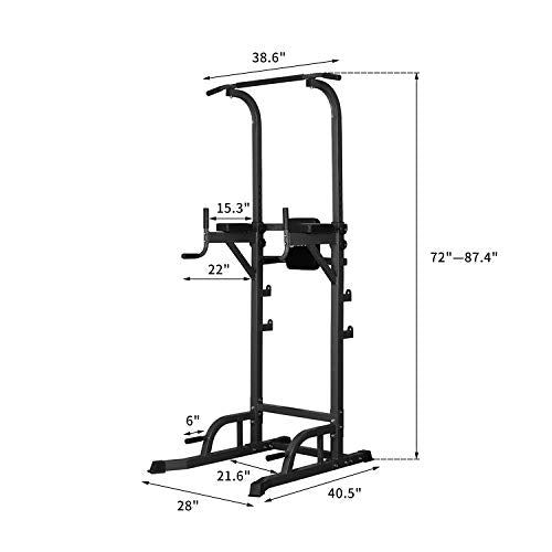 ZENOVA Power Tower Pull Up Dip Station Height Adjustable- Pull Up Station Tower, Black