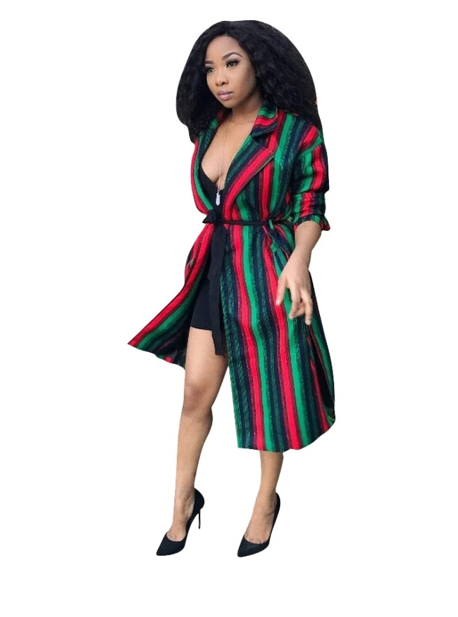 Colorful Striped Long Blazer with Sleeves