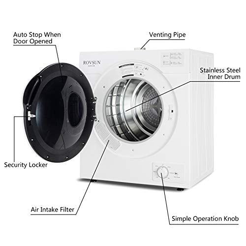 Dryer, 3.5 Cu. Ft Tumble Laundry Dryer Machine with Stainless Steel Tub, Easy