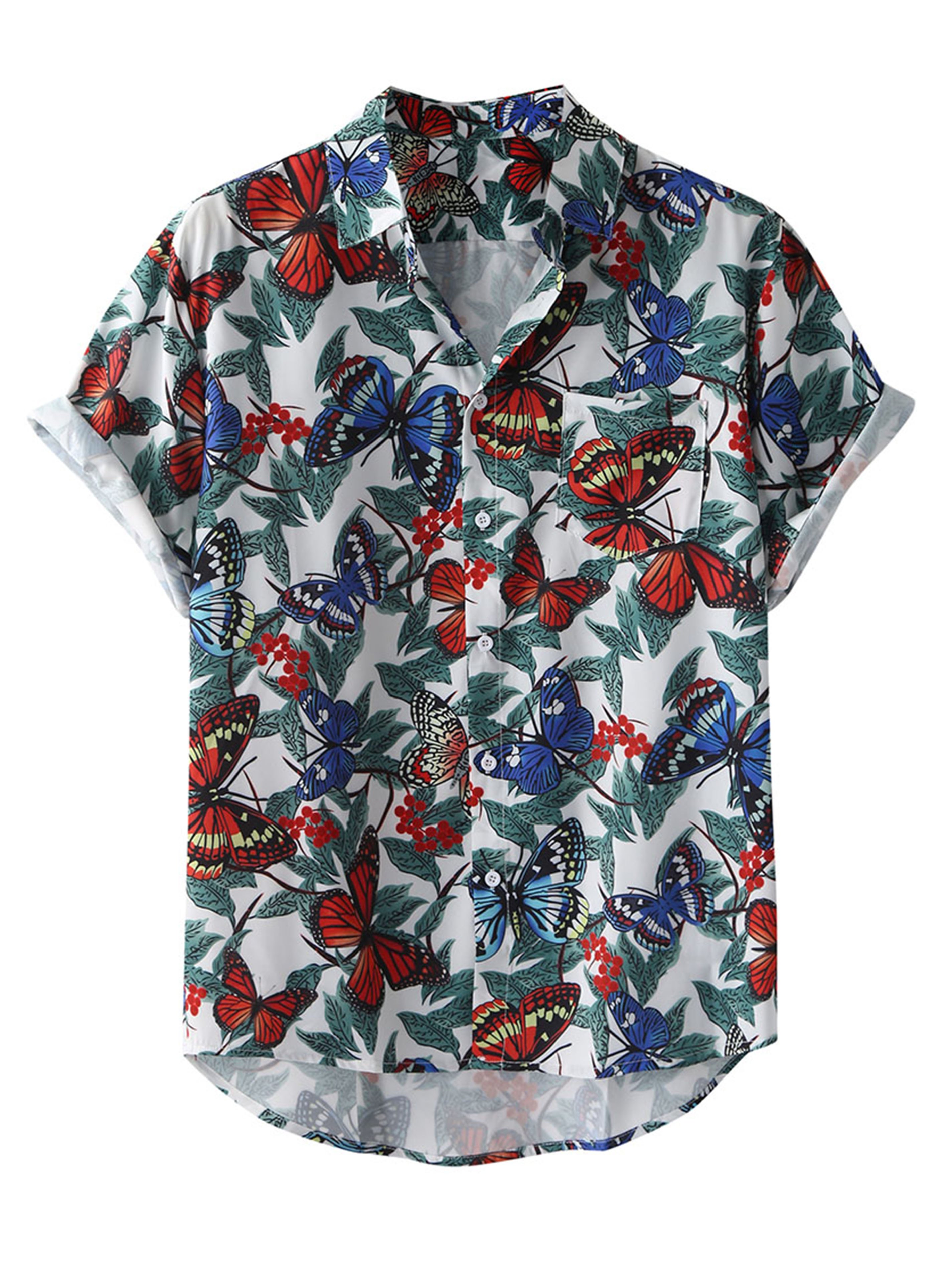 Men's Retro Butterfly Graphic Button Up Shirt