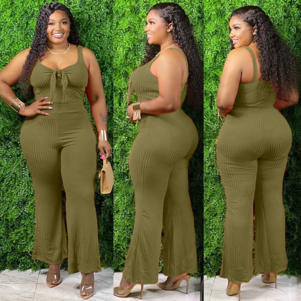 Plus Size Plain Knot Tanks and Pants Set