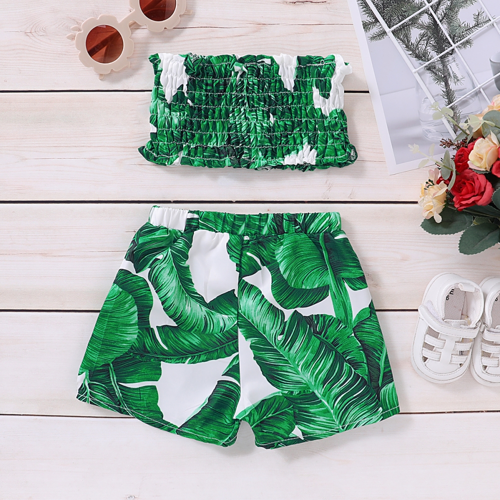 Kids Girl Summer Print Green Bandeau Top and Shorts