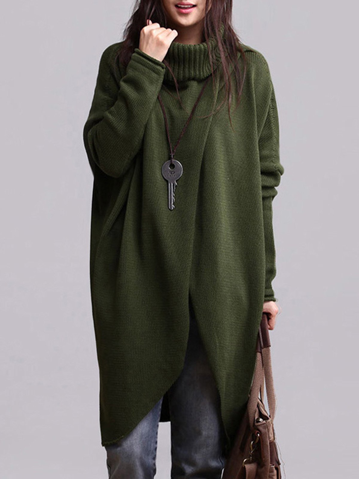 Casual Turtleneck Asymmetrical Long Sleeve Sweater