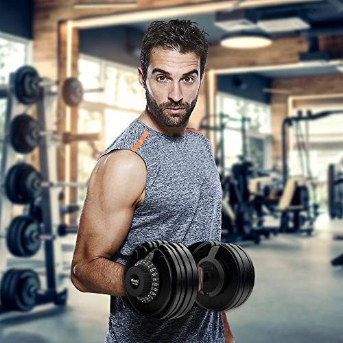 Ativafit Adjustable Dumbbell Fitness Dial Dumbbell with Handle and Weight Plate (Black)