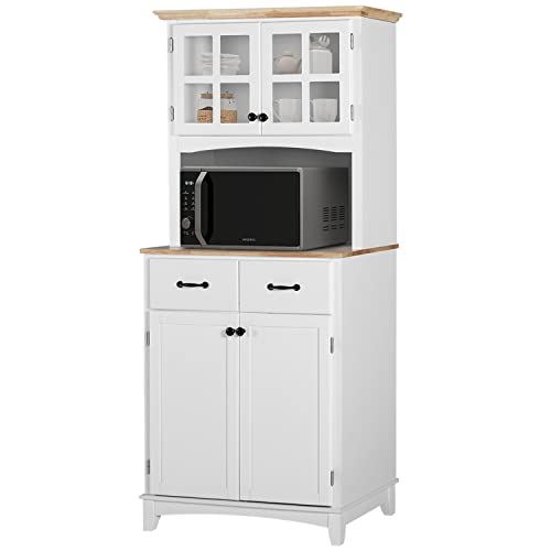 Freestanding Microwave Kitchen Cabinet with 2 Glass Door and Drawers