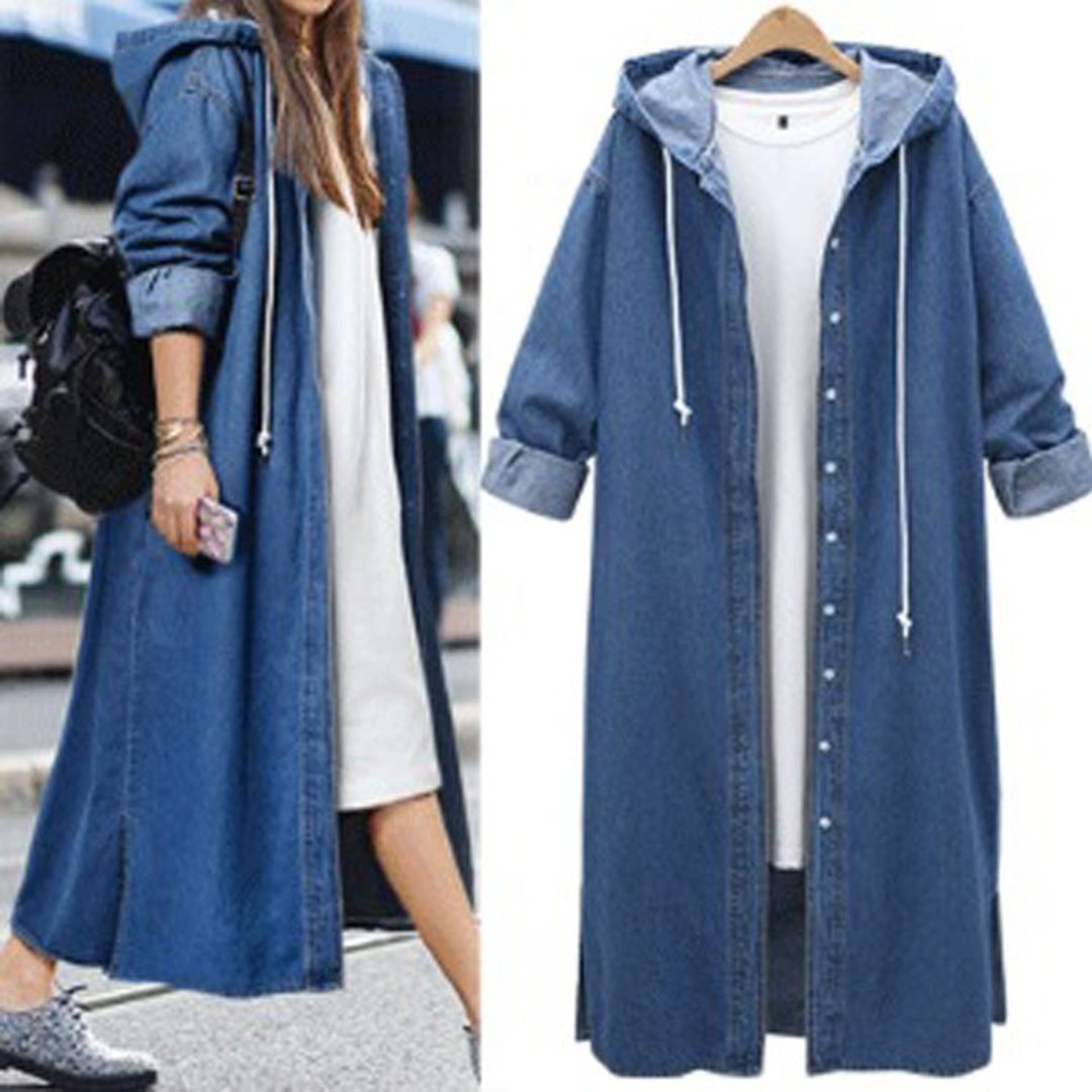 Casual Hoodie Denim Buttoned Coat