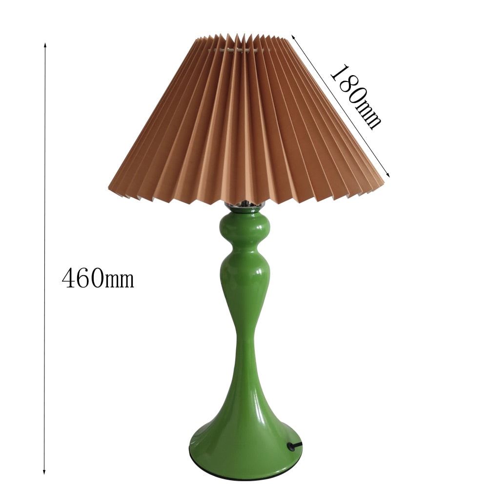 Bedside Lamps Japan Style Green Table Lamps with White Brown Pleated Fabric Shade
