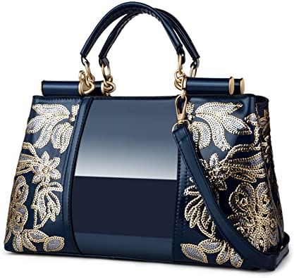 Nevenka Women Patent Leather Fashion Handbags, Black