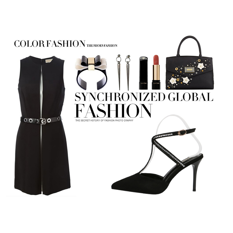 9CM Bright Diamond Stiletto Pointed Suede Ankle Strap Sandals