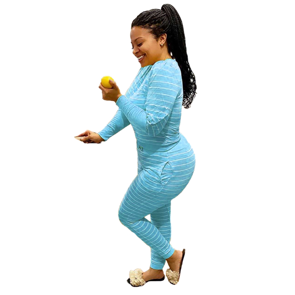 Fall Striped Print Two Piece Pants Set