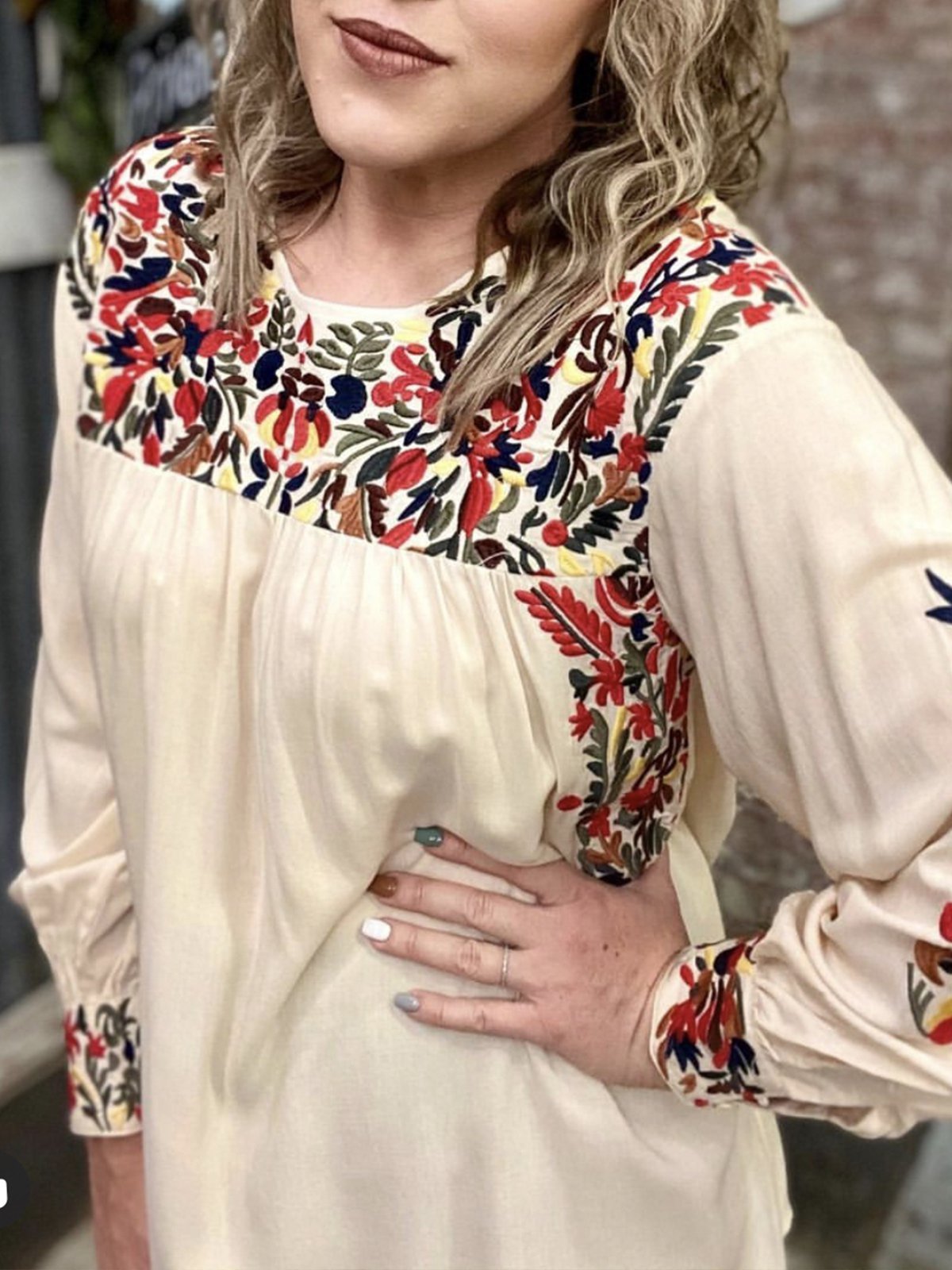 Boho Long Sleeve Cotton-Blend Shirts & Tops