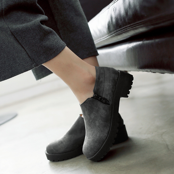 Brown PU Daily Chunky Heel Zipper Boots