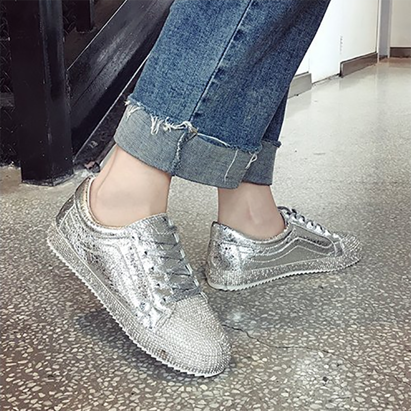 Women's Fashion Harajuku Style Solid Color Rhinestone Sneakers