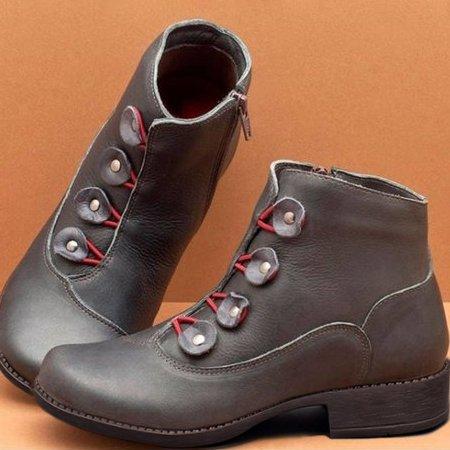 Women Button Leather Ankle Booties Shoes