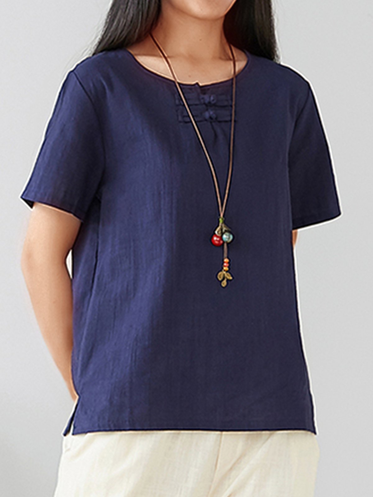 Plus Size Women Short Sleeve Round Neck Solid Casual Tops