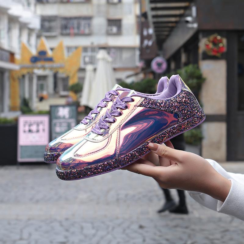 Euramerican Style Lace-Up Low-Top Metal Sneakers