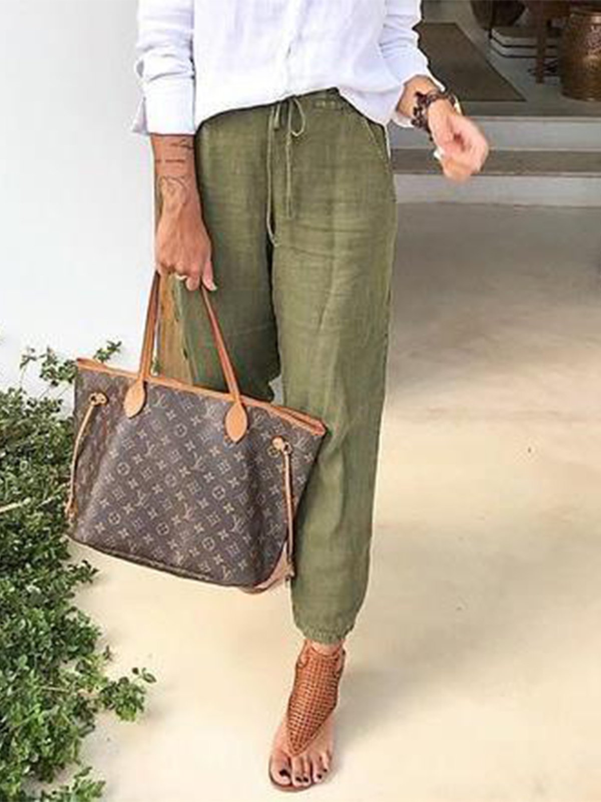 Casual Solid Pockets Pants