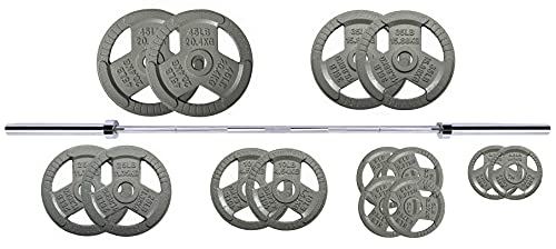 BalanceFrom 300-Pound Olympic Weight Set Including 7FT Olympic Barbell and Cast Iron Plates for Men and Women Workout