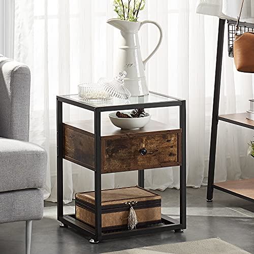 VECELO Modern Nightstand with Tempered Glass Top Hold up to 66 Pounds/Set of 2