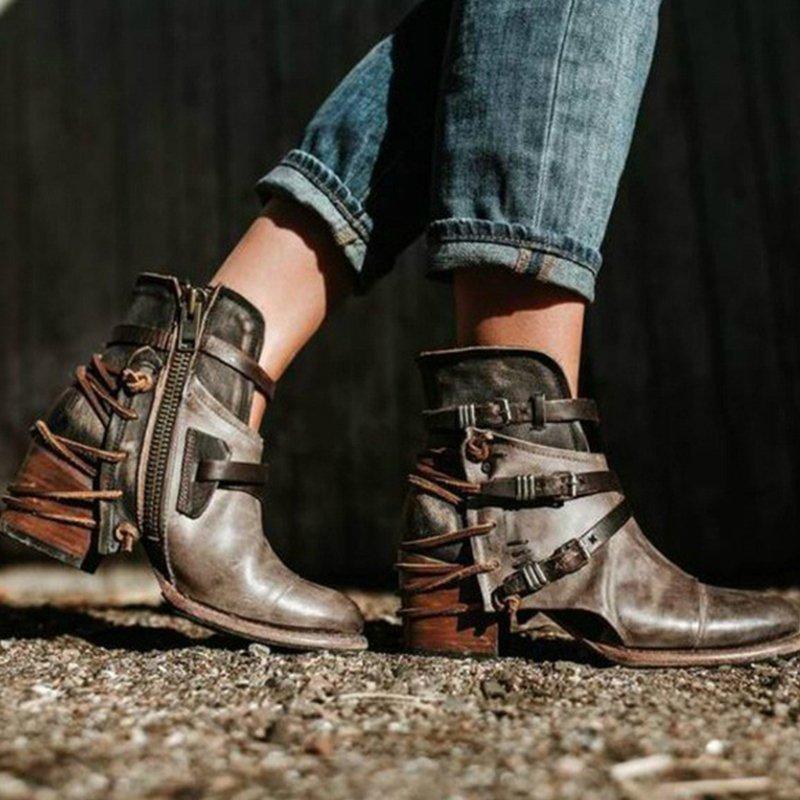 Solid Chunky High Heel Martin Boots