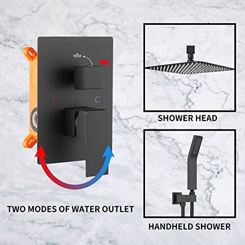 Black Shower Faucet GGStudy Bathroom Luxury Rain Mixer Shower Combo Set