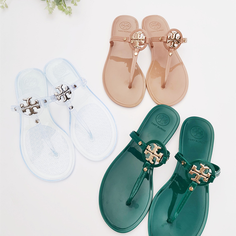 PVC jelly sandals and slippers flat flip-flops with metal buckle beach slippers for outer wear QBD619191616728