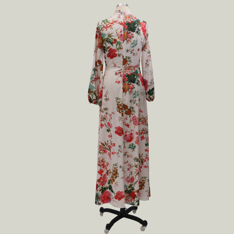 Long Sleeve Floral Plung Maxi Dress