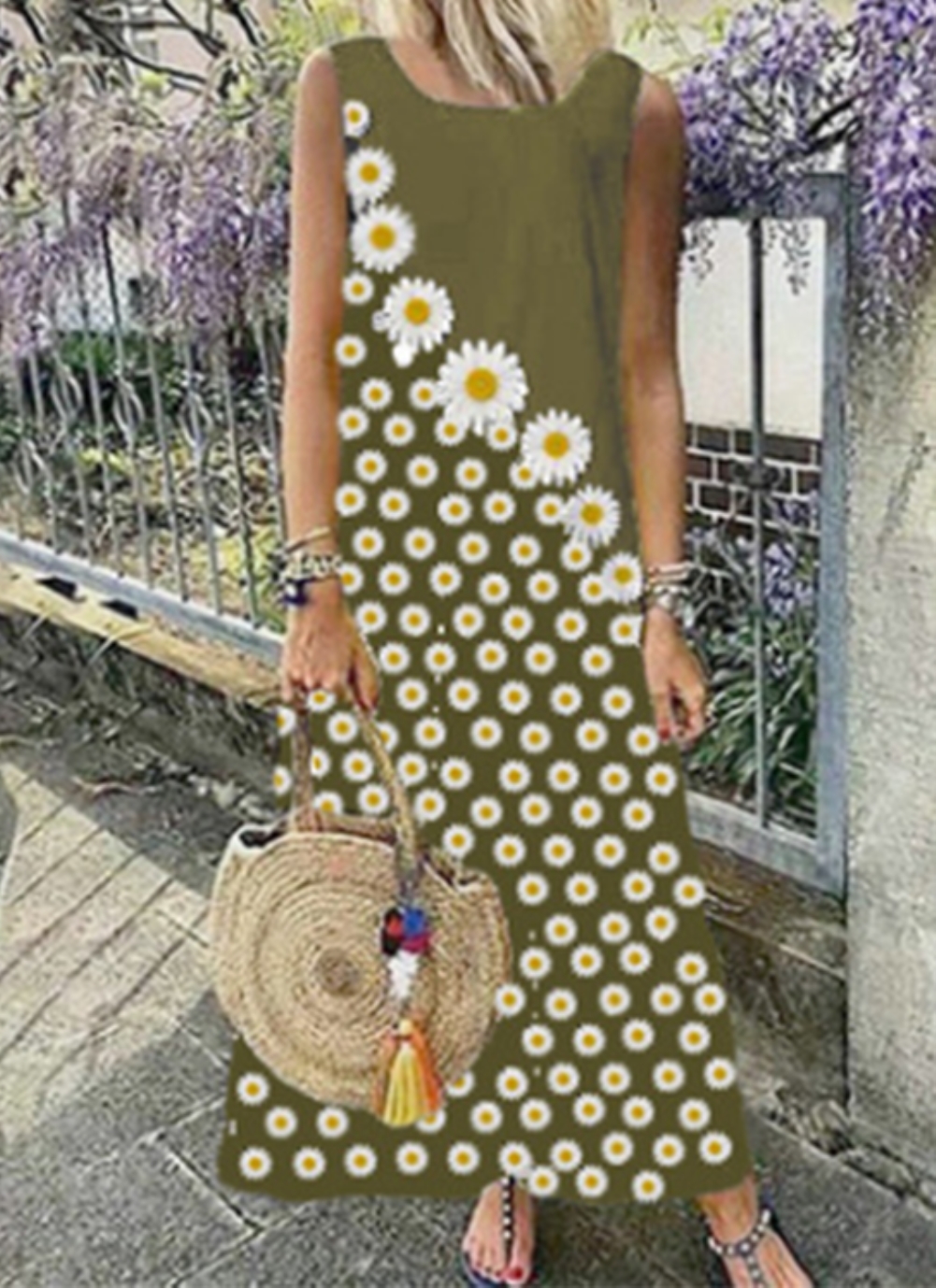 Flower Print Sleeveless Long Boho Dress