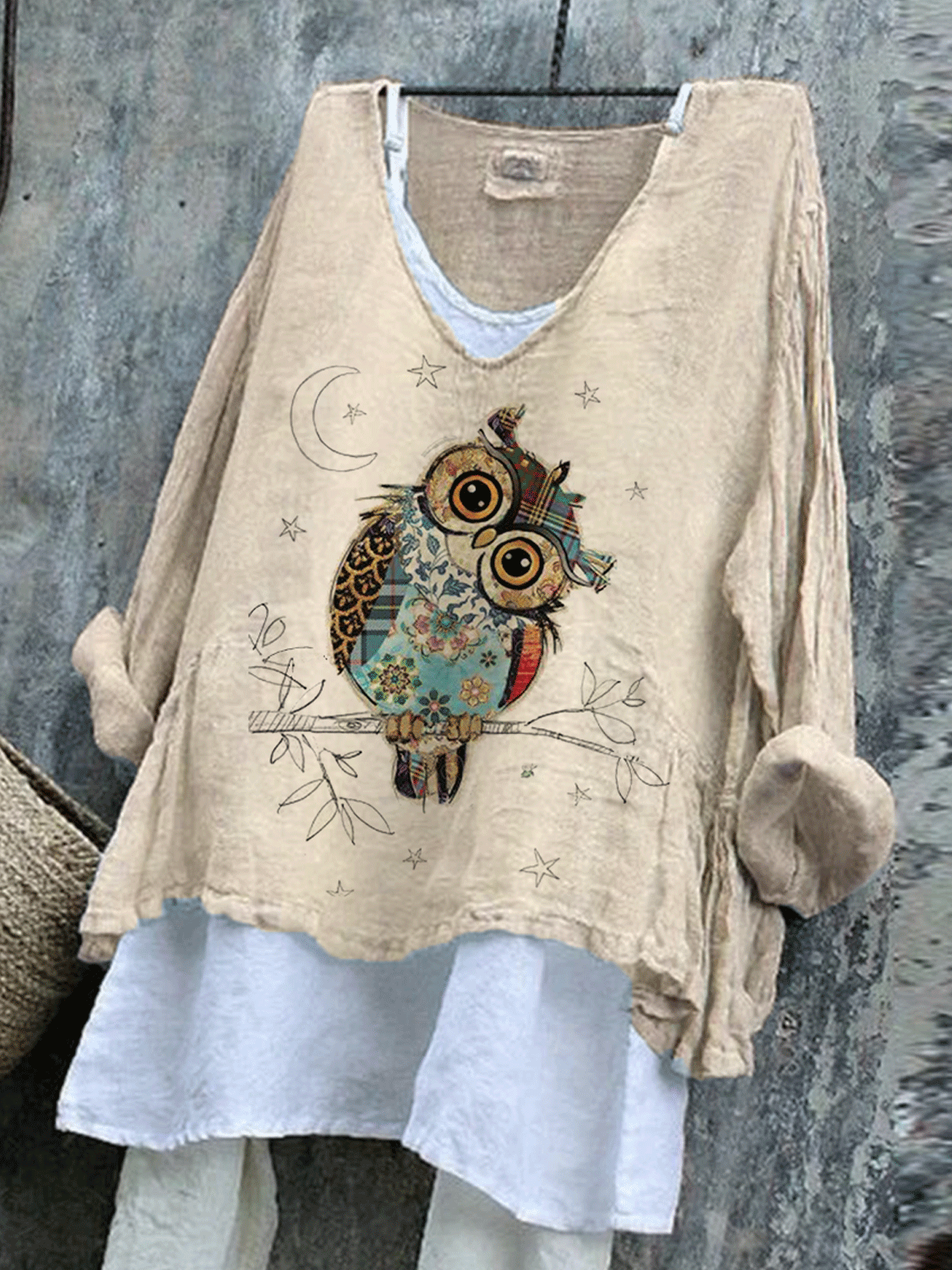 Vintage Plus Size Printed V Neck Shirts Tops