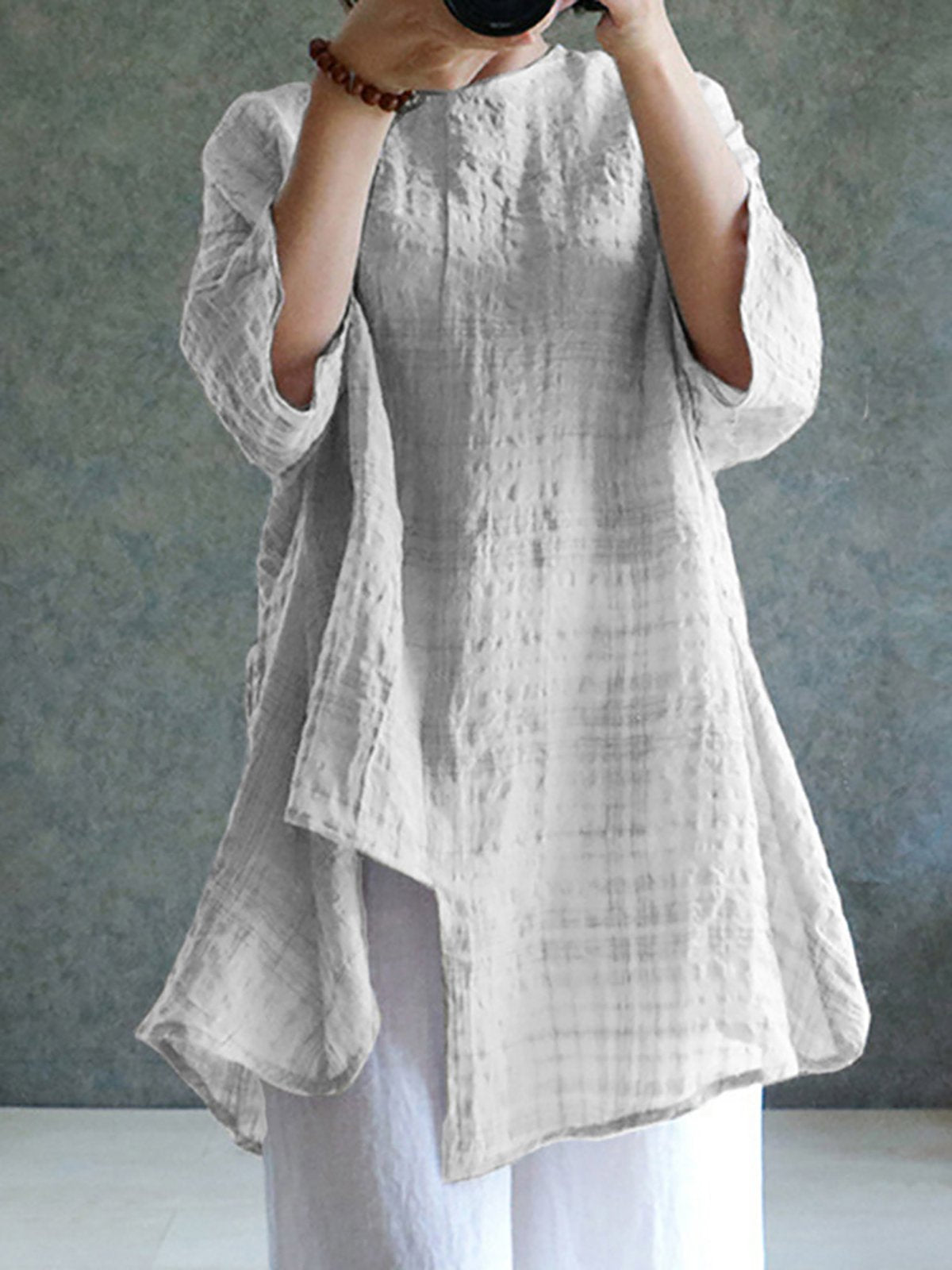 Casual Solid Half Sleeve Crew Neck Blouse