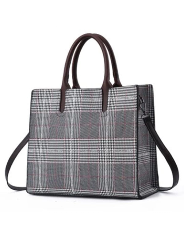 Large Capacity Tote Bag With Black And White Checked Grain