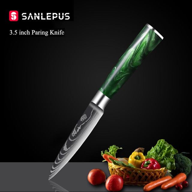 1-10 Pcs Chef Knife Set Kitchen Knives Laser Damascus Pattern Sharp Japanese Santoku Knife