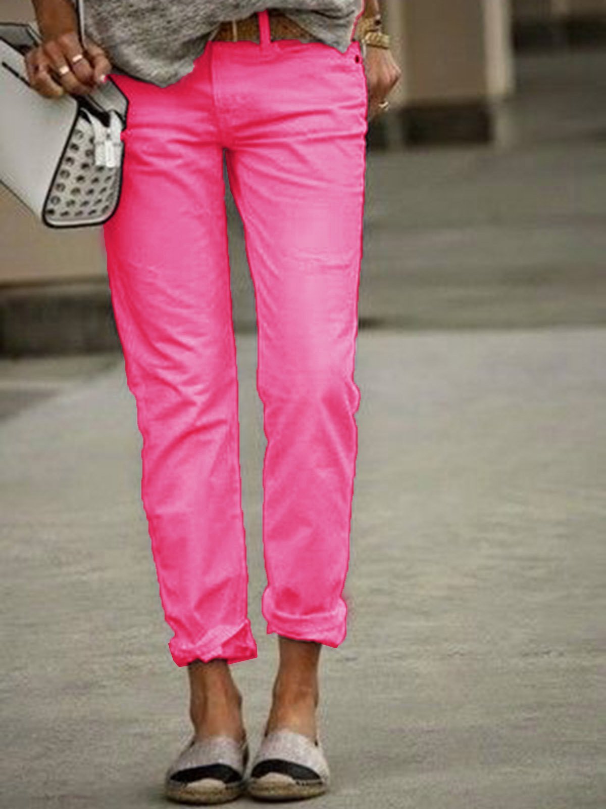 White Casual Solid Pants