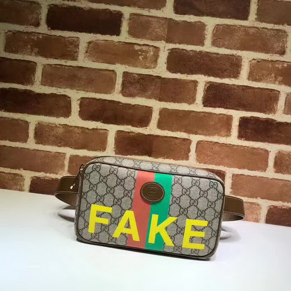 【原版皮】古驰/Gucci 印花腰包，经典GG Supreme高级人造帆布匠心制成，点缀Fake和Not词语印花，在品牌标志性元素中注入诙谐意味，款号：602695