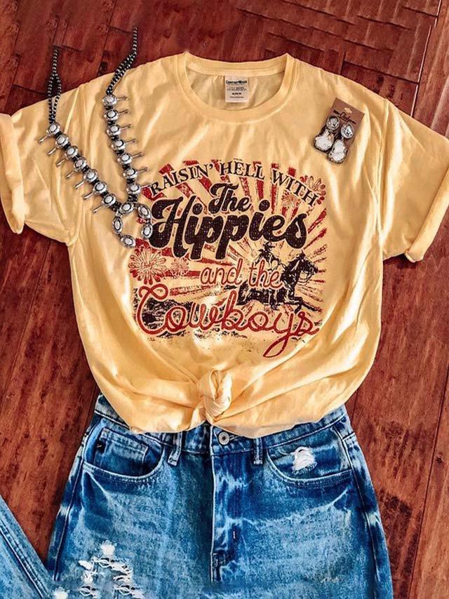 Cotton-Blend Crew Neck Color-Block Short Sleeve Shirts & Tops