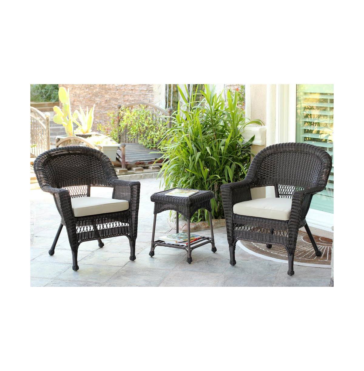 Jeco 3 Piece Wicker Chair and End Table Set Honey Tan