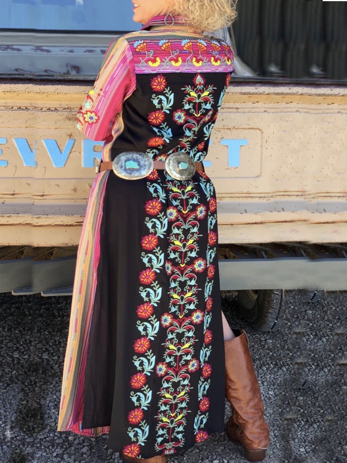 Cotton-Blend Long Sleeve Stripes Dresses