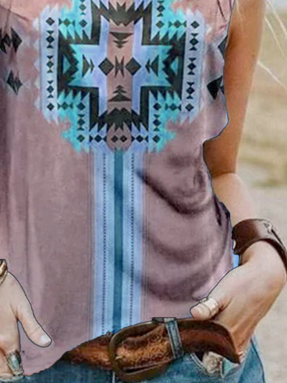 Geometric Cold Shoulder Jersey Shirts & Tops