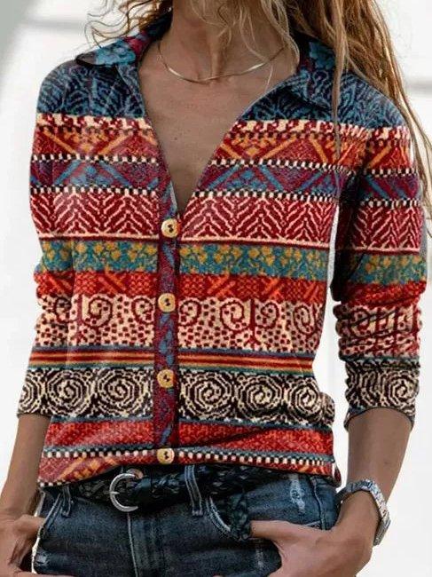 Casual Striped V Neck Cotton-Blend Shirts & Tops