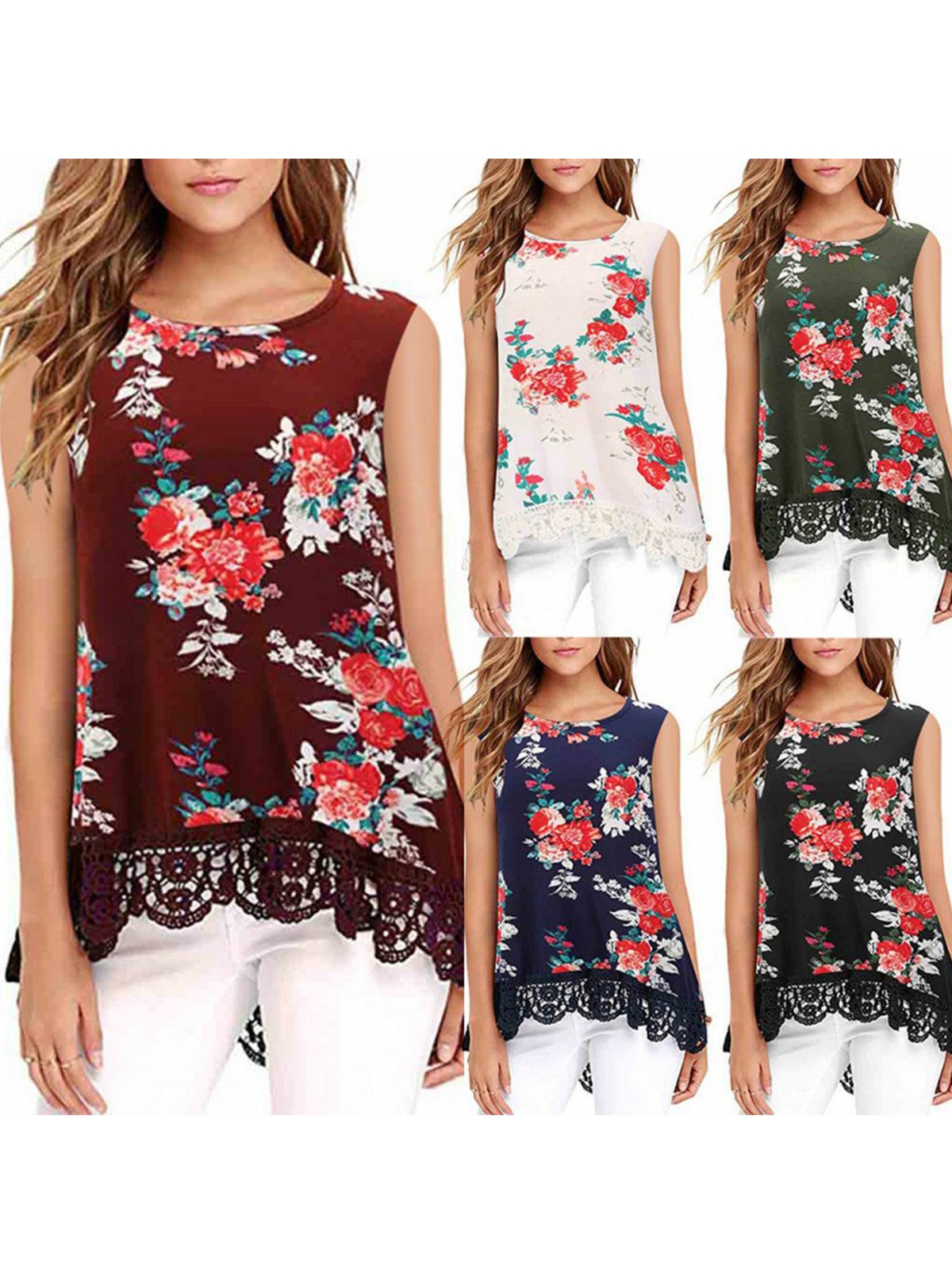 Women Casual Printed Tops Tunic Tanks Vest
