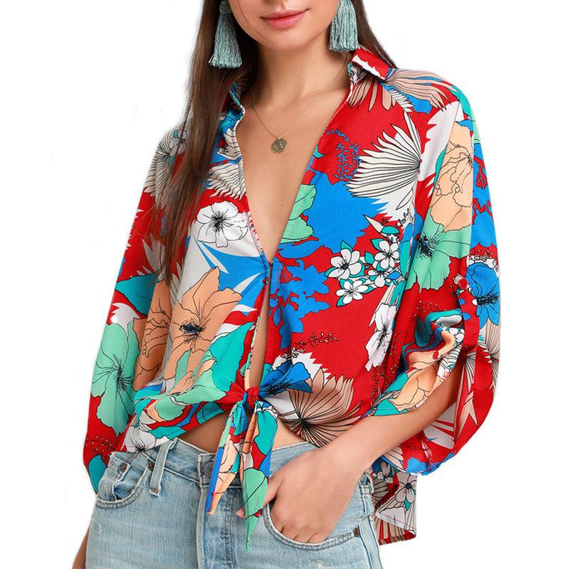 Flower V Neck Floral Sexy Shirts & Tops