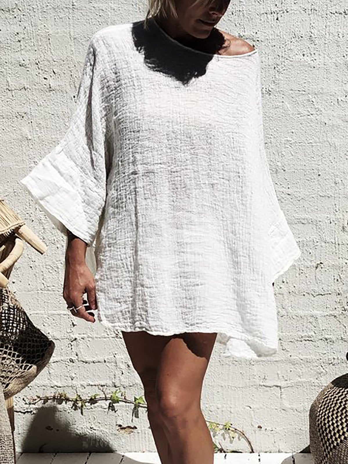 Casual Solid 3/4 Sleeve Plus Size Shirts